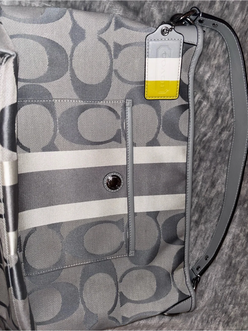 Coach Gray Signature Stripe Messenger Tote
